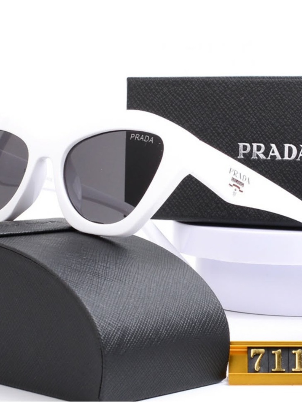 White Cat-Eye Sunglasses with Dark Gray Lenses